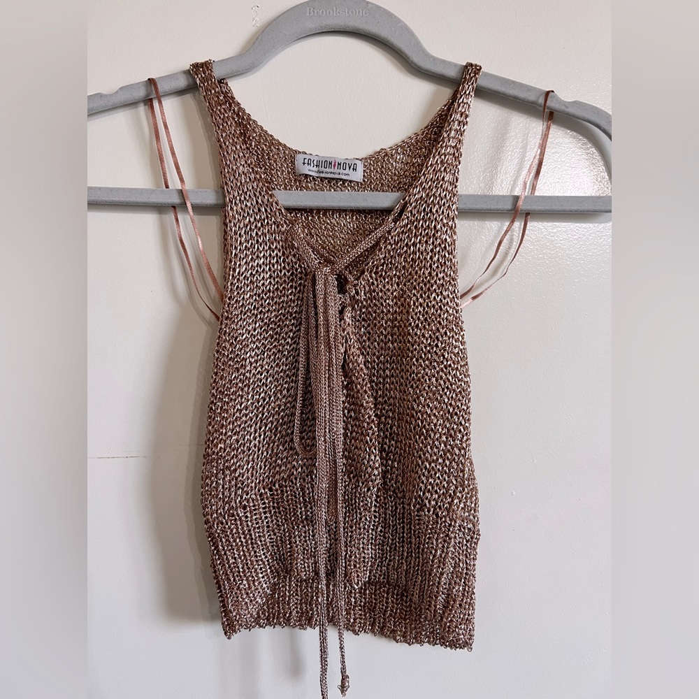 Mesh Front Tie Tank Top